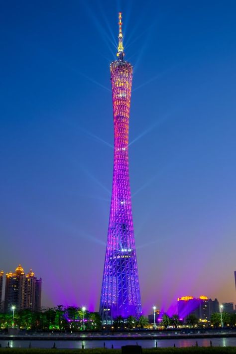 Lights of Canton Tower in Guangzhou, Guangdong Province. Canton Tower, Guangzhou, Tower, China, Architecture, Quick Saves, Art