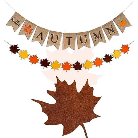 Autumn is coming! Vintage and rustic burlap material is the best choice to decorate .Perfect for fall party, home party, thanksgiving, christmas and other any indoor and outdoor occasions or Party Autumn Home Photo. Home Decor Amazon, Burlap Bunting, Burlap Banner, Hanging Banner, Leaf Garland, Fall Party, Autumn Decor, Fall Harvest, Hello Autumn