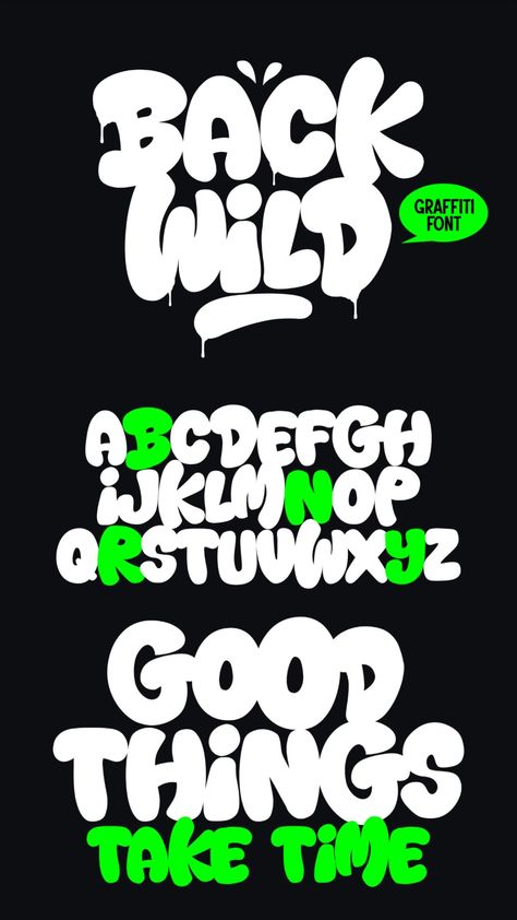 Back Wild - Graffiti Font Bold Fun Fonts, Cute Graffiti Letters, New Font Style, Creative Fonts Design, Graffiti Typeface, Graffiti Branding, Street Art Font, Graphitti Letters, Urban Logo Design