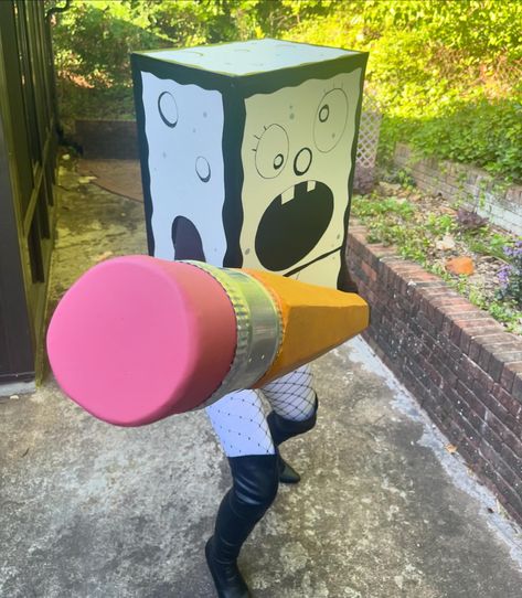 Me Hoy Minoy 🫡 What do you want DoodleBob to erase out of your life? 🖤🩶🤍 . . . . . #doodlebob #spongebob #cosplay #cosplayer #mehoyminoy Man Ray Spongebob Costume, Diy Doodlebob Costume, Spongebob Halloween Costumes Diy, Halloween Costumes Spongebob, Spongebob Goofy Goober Costume, Doodlebob Costume, Spongebob Props, Spongebob Cosplay, Spongebob Pencil