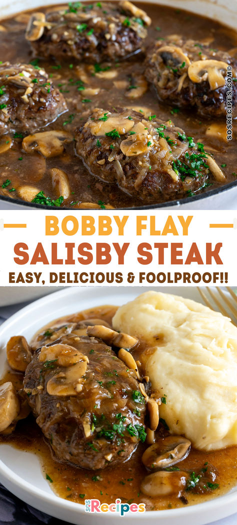 Baked Salisbury Steak Recipe, Best Salisbury Steak Recipe, Salisbury Steak With Mushroom Gravy, Steak With Mushroom Gravy, Sos Recipe, Salisbury Steak Recipe, Salisbury Steak Recipes, Steak And Mushrooms, Salisbury Steak