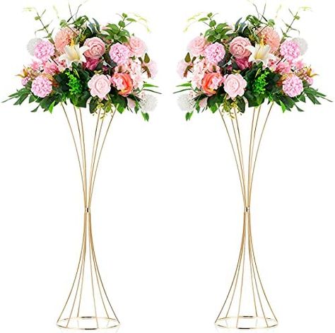 Nuptio 2 Pcs Gold Vases for Centerpieces, 31.1in Tall Metal Trumpet Vase, Road Lead for Wedding Party Dinner Centerpiece, Flower Stand for Christmas Anniversary Birthday Home Decoration : Amazon.ca Tall Gold Vases, Gold Wedding Centerpieces, Table Centerpiece Flower, Dinner Centerpieces, Wedding Vase Centerpieces, Table Flower Arrangements, Gold Centerpieces, Vintage Bridal Shower, Gold Wedding Decorations