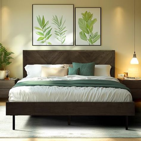 Headboard Platform Bed, Natural Wood Bed, Bed Frame Queen Size, Timber Beds, Inviting Bedroom, Pine Beds, Solid Wood Bed Frame, Bed Frame With Headboard, Tall Headboard