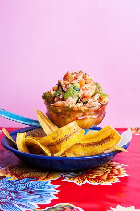 How to Make Shrimp Ceviche With Frozen Shrimp | Bon Appétit Watermelon Ceviche, How To Make Shrimp, Ceviche Recipe, Shrimp Ceviche, Yummy Seafood, July Recipes, Plantain Chips, Shellfish Recipes, Frozen Shrimp