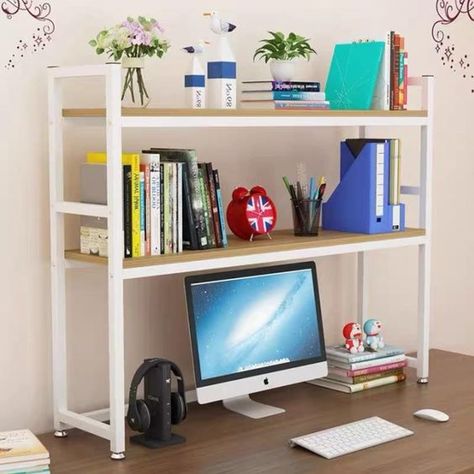 PRICES MAY VARY. 【Large Capacity】: The size of the computer desktop bookshelf is 35.43''x37.4''x9.45''. The maximum weight capacity is 60lbs, which can ensure daily use. Multi-tier space is well utilized to hold monitors, books, ornaments, photo albums,, greenery, small printers and more. 【Storage & Display】 3-Tier storage capacity with adjustable height saves your desktop space mostly. Can be a computer desk hutch for books, A4 files, office supplies in your office & dorm, also a perfect displa Hutch Bookcase, Desktop Bookshelf, Storage Desk, Computer Desk With Hutch, Desk Hutch, Simple Desk, Desk Organization Office, Bookshelf Desk, Desk Tidy