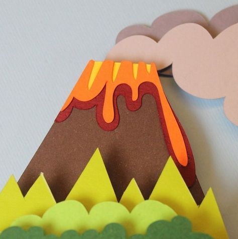 Volcano Projects, Making A Volcano, Science Fair Projects Boards, Paper Dinosaur, Jurassic Park Party, Volcano Eruption, Illustration Collage, Dinosaur Images, Origami And Kirigami