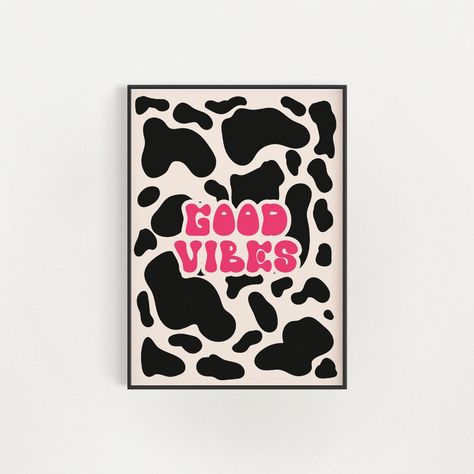 Cow print good vibes wall art poster This gorgeous striking print is a beautiful piece that has been produced using professional quality 12 colour Giclee printing techniques giving an expensive yet look that's affordable. This detailed colourful poster wall art will look stunning as a piece in your living room, bedroom or hallway. Also perfect for gifting. The A5 size has a white border, all other sizes from A4 upwards are borderless printing. Print is sold unframed. Please note: Due to monitor Cow Print Bedroom, Budget Art, Pretty Mugs, Unframed Wall Art, Small Decor, All Poster, Animal Wall Art, Ship Art, Wall Art Poster