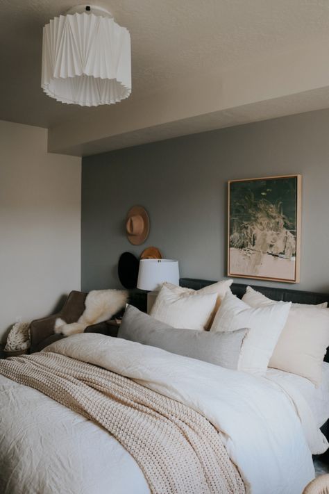 Rental Bedroom with Fluffy Bedding and Non-Toxic Mattress - Nesting With Grace Bed Styling Ideas Cozy, Fluffy Bedding Aesthetic, Two Duvets One Bed Style, Make Bed Aesthetic, Fluffy Bed Aesthetic, Making Bed Ideas, Fluffy Bedding Ideas, Dr Bedroom, Realistic Apartment