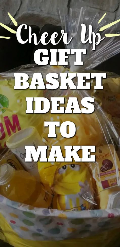 Cheer Up Gift Baskets To Make And DIY Sympathy Basket Ideas Snack Care Package Ideas, Sympathy Gifts Baskets, Blessing Baskets Ideas, Diy Get Well Basket After Surgery, Care Basket For Sick Friend, Gifts For After Surgery, Sympathy Gift Basket Ideas, Sympathy Basket Ideas, Cheer Up Basket