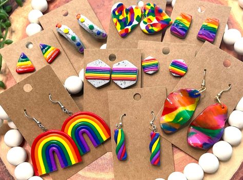 Handmade Polymer Clay Rainbow Pride Earrings Polymer Clay Earrings Rainbow, Pride Earrings Clay, Polymer Clay Rainbow, Clay Rainbow, Summer Stem, Pride Earrings, Diy Earrings Polymer Clay, Pride Jewellery, Clay Things