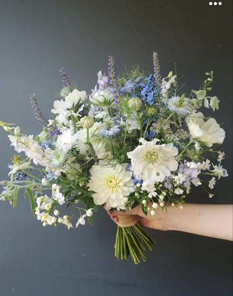 Delphinium Bridal Bouquet, Flower Aesthetics, Wildflower Wedding Theme, Simple Wedding Bouquets, Bridal Bouquet Blue, Blue Wedding Bouquet, Hydrangea Bouquet, Flower Vase Arrangements, White Bridal Bouquet