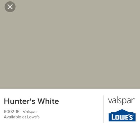 Valspar hunters white Hunter White Paint Color, Hunters White Valspar, Valspar Hunters White, Hunters White Paint, Stone Colour Paint, Valspar Paint Colors, Farmhouse Paint Colors, Farmhouse Paint, Favorite Paint Colors