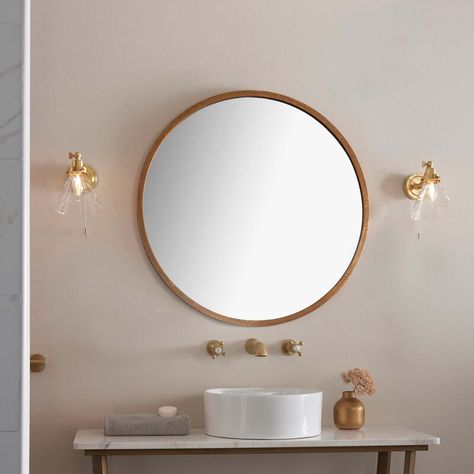 Mercury Row Compton Wall Light & Reviews | Wayfair.co.uk Bathroom Brass, Wall Light Fittings, Brass Wall Light, Chic Bathrooms, Light Pull, Bathroom Wall Lights, Brass Wall, Globe Pendant, Round Mirror