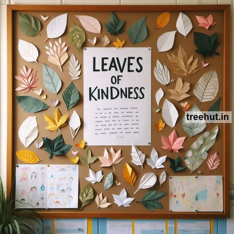 Leaves Bulletin Board Ideas and Classroom Activity Ideas for Elementary School in Fall | October Bulletin Board Ideas | Environment Oak Tree Bulletin Board, Classroom Wall Ideas Preschool, Fall Science Classroom Door, Fall Class Board Ideas, Fall Growth Mindset Bulletin Board, Classroom Decor Thanksgiving, Kindergarten Art Thanksgiving, Halloween Fall Classroom Door, Fall School Window Display