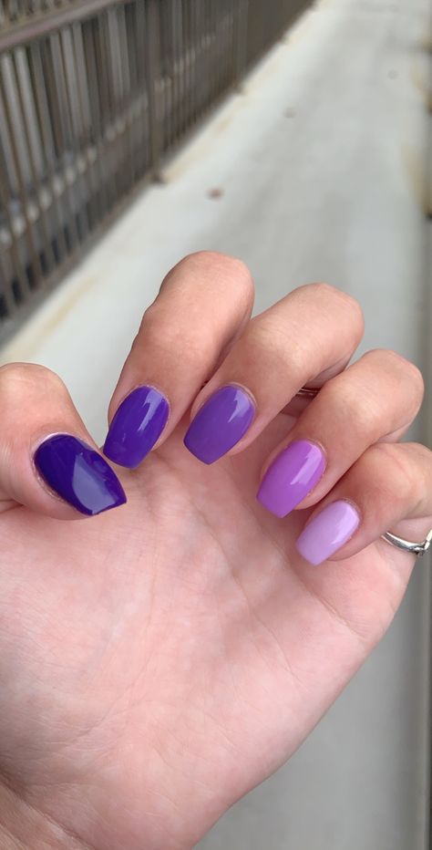 Nails Different Shades Of Purple, Lilac And Purple Nails, Light Purple To Dark Purple Nails, Purple Gradient Nails Shades, Different Purple Nails Shades, Short Trendy Nails Purple, Purple Nails Different Shades, Purple Nail Shades, Purple Shade Nails