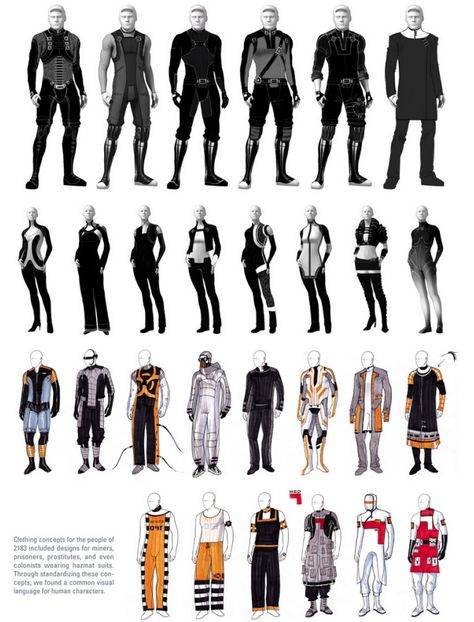 Different concepts for Colonist clothing in the Mass Effect universe. Sci Fi Outfit Concept Art, Future Clothing Concept, Scifi Clothes Design, Scifi Clothes Concept Art, Sci Fi Uniform Concept, Future Clothes Concept, Sci Fi Clothing Concept Art, Scifi Clothes, Detroit Become Human Aesthetic