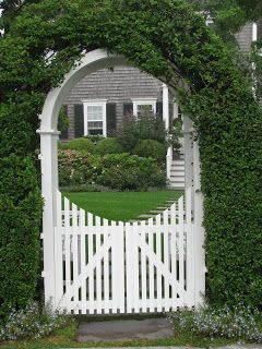 Nantucket hedge with arch White Gate, Michael Hampton, Fence Gates, Garden Archway, Timber Gates, Garden Door, Side Return, Horizontal Fence, Wood Gate