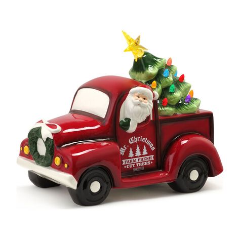 14" Lit Nostalgic Ceramic Truck with Tree - Home Seasonal Accents & Decor - Maisonette Ceramic Truck, Nostalgic Christmas, Christmas Tree Truck, Mr Christmas, Christmas Tabletop Decor, Led Christmas Tree, Christmas Tabletop, Vintage Tree, Christmas Truck