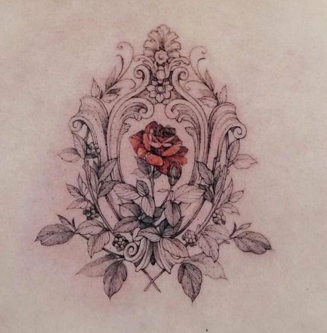 Victorian Tattoo, Minhyuk Monsta X, Mirror Tattoos, Kpop Tattoos, Framed Tattoo, X Tattoo, Rose Tattoo Design, Tattoo Designs For Girls, Book Tattoo