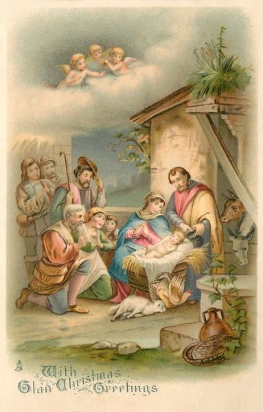 1903 Nativity image on postcard   Printed in Bavaria Štědrý Den, Vintage Holy Cards, Vintage Christmas Images, Birth Of Jesus, Old Christmas, Old Fashioned Christmas, Christmas Past, Christmas Scenes, Victorian Christmas