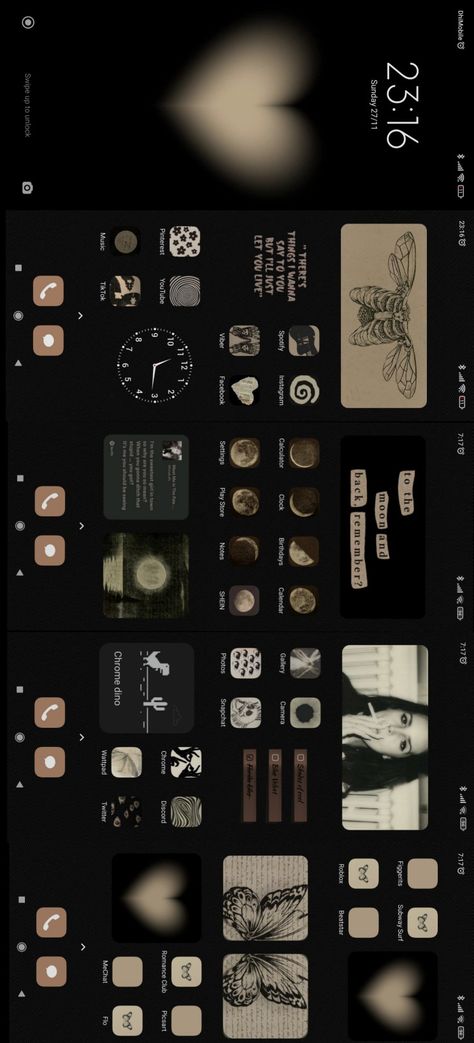 Aesthetic Photos For Home Screen, Ipad Homescreen Ideas Aesthetic Black, Iphone Layout Homescreen Ideas Aesthetic Dark, Black Phone Layout Aesthetic, Grunge Ios 16 Wallpaper, Home Screen Decor Ideas Iphone, Dark Aesthetic Iphone Home Screen Layout, Cute Themes For Phone App, Beige Darkcore