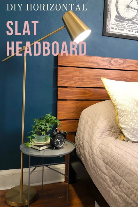 DIY Wood Slat Headboard — Crafty Lumberjacks Slat Headboard Diy, Organization Drawing, Diy Queen Headboard, Wood Slat Headboard, Slat Headboard, Diy Wood Headboard, Diy Headboard Ideas, Diy Bed Headboard, Nautical Bedding