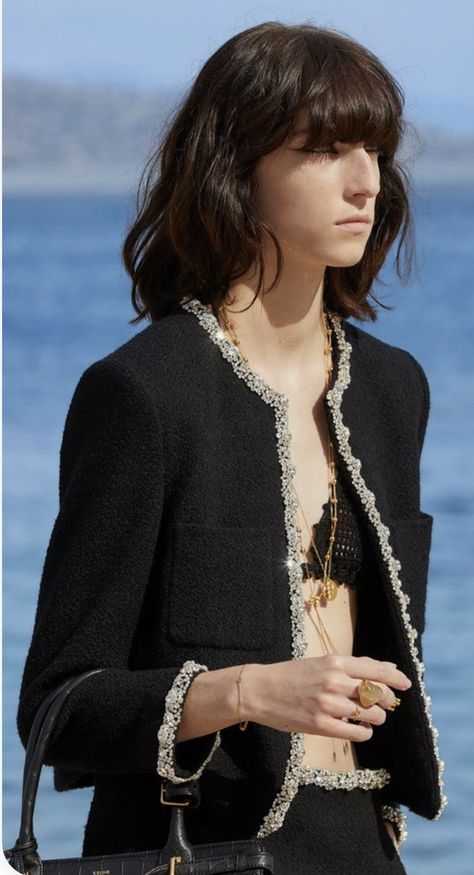 Celine Ss23, Boucle Jacket Outfit, Celine Jacket, Summer Runway, Timeless Outfits, Chanel Jacket, Hedi Slimane, Easy Winter Outfit, Handbags Leather