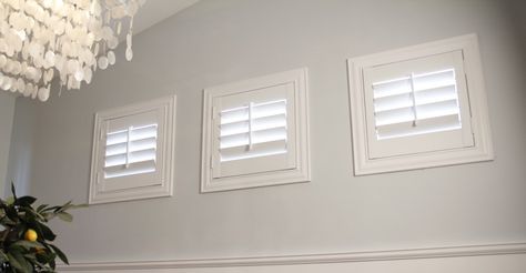 How to Cover Small Windows In San Jose Homes | Sunburst Shutters San Jose Small Window Shutters, Bedroom Window Coverings, Basement Window Treatments, Small Window Treatments, Window Coverings Bedroom, Farmhouse Window Treatments, Window Shutter, White Shutters, High Windows