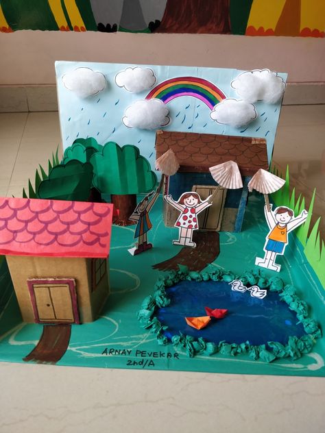 Monsoon school project Monsoon Crafts For Preschoolers, Monsoon Activity For Preschool, Monsoon Craft For Kids, Rainy Season Project For Kids, Season Project, Seasons Worksheets, Babysitting Activities, Monsoon Kids, School Decoration