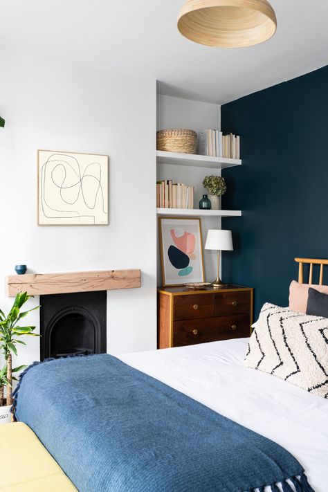 How a Cluttered Bedroom Became a Calm, Stylish Sanctuary | Houzz UK Small Alcove Ideas Bedroom, Terrace Bedroom Ideas, Uk Small Terraced House Interiors, Terrace House Bedroom, Terraced House Interior, Calm Bedroom Ideas, Terrace House Interior, Bedroom Alcove, Remote Design