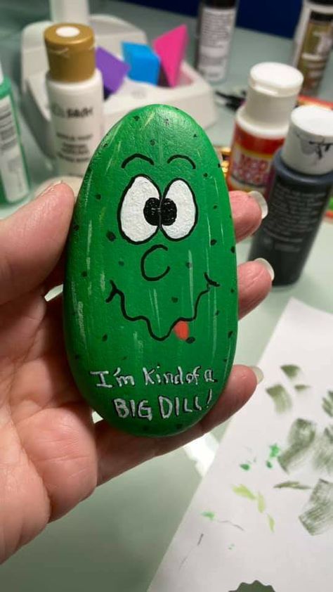 Painted Pickle Rocks, Pickle Painted Rock, Big Dill, Christmas Candle Decorations, Dill Pickles, Rock Garden, Christmas Candles, Rock Painting, Rock Art