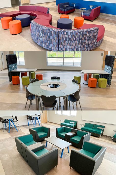 Students Lounge Design, Group Learning Activities, Middle School Seating Arrangements, School Furniture Design, School Modular Furniture, Innovative Classroom, Modular Seating School, Collaborative Learning Spaces, Florida High School