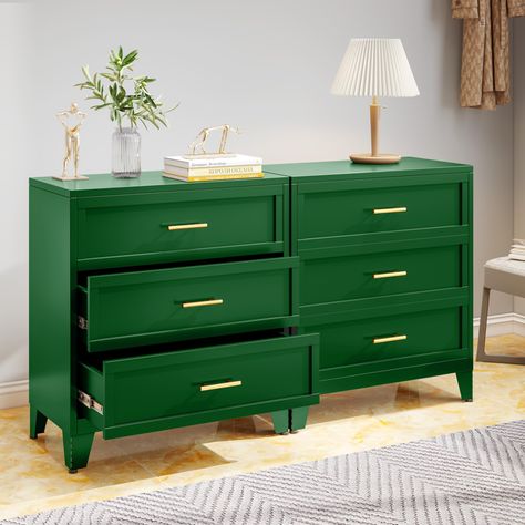 PRICES MAY VARY. 【Stylish and Modern Design】: The Dresser Chest of Drawers features a sleek and modern design that seamlessly blends with various interior decor styles. Its elegant appearance adds a touch of sophistication to any room, creating a cohesive and visually appealing atmosphere. 【Durable Material】: Our Dresser Chest of Drawers is made of cold-rolled steel, which is fireproof, waterproof, and corrosion-resistant. It ensures the longevity and durability of the cabinet, making it perfect Clothes Bedroom, Colorful Dresser, Green Dresser, Blue Dresser, Storage Cabinet With Drawers, Dresser Organization, Dresser Chest, Bedroom Sideboard, Hallway Entryway