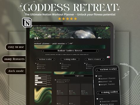 #Goddess_Retreat #Workout_Planner_Template #Aesthetic_Notion_Template #Exercise_Log Mobile Notion Template, Goddess Retreat, Notion Template For Work, Exercise Log, Aesthetic Notion, Notion Planner, Weight Tracker, Workout Planner, Habit Tracking