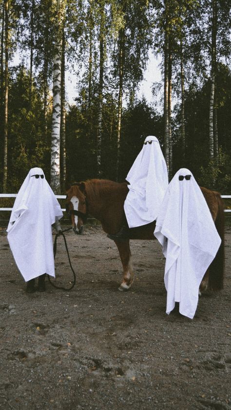 Halloween ghost photoshoot ideas Cowboy Ghost Photoshoot, Halloween Photoshoot With Horse, Halloween Horse Photoshoot, Halloween Ghost Photoshoot, Leave Behind Ideas, Ghost Photoshoot Ideas, Ghost Jokes, Halloween Horse, Halloween Photo Shoot