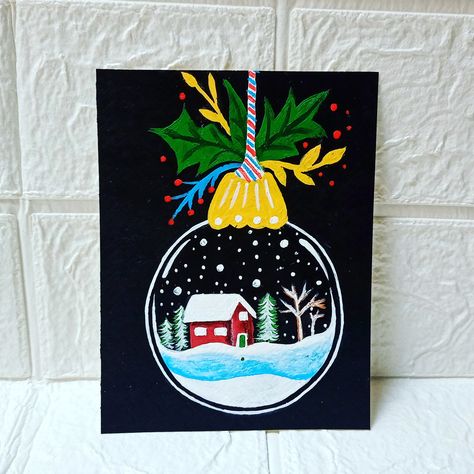 I made this painting for Christmas specially ❤️ Canvas Painting Ideas For Christmas, Christmas Decor Painting, Canvas Painting Christmas Ideas, Easy Christmas Canvas Paintings Simple, Black Canvas Christmas Painting, Easy Christmas Canvas Paintings, Christmas Painting Canvas, Winter Painting Ideas Easy, Simple Christmas Paintings On Canvas