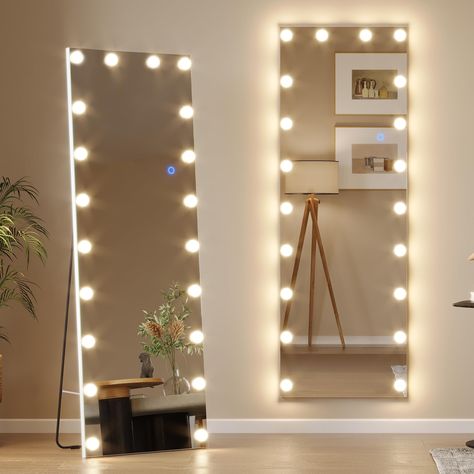 PRICES MAY VARY. 💡【 Lighting Control 】 - The Full Body Illuminated Makeup Mirror is fitted with 20 LED bulbs that evenly illuminate your entire body, allowing you to better apply makeup and get dressed. The full body mirror has 3 light colors for you to be free, which are cool, natural and warm. The brightness can be adjusted by yourself to suit any scene. 💡【 Material & Size 】 - This LED full body mirror with lights size: 55" x 20", in High-definition glass and high quality aluminum frame. The Body Mirror With Lights, Light Up Wall Mirror, Full Body Mirror With Lights, Mirror With Light Bulbs, Full Length Mirror With Lights, Mirror Full Length, Long Mirror, Color Lighting, Full Body Mirror