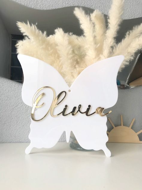 Excited to share this item from my #etsy shop: Nursery butterfly sign, personalized kids room sign, butterfly wall decor, custom gold name sign, custom acrylic sign for nursery, baby gift Baby Girl Nursery Room Ideas Butterfly, Gold Butterfly Nursery, Butterfly Nursery Baby Girl, Butterfly Nursery Themes, Butterfly Baby Room, Nursery Butterfly, Butterfly Sign, Butterfly Nursery Decor, Kids Room Sign