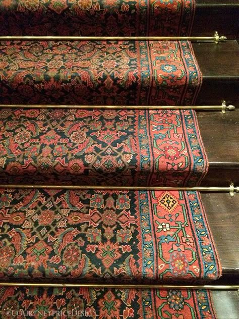 Stairwell detail on www.courtneyprice.com Carpeted Stairs, Staircase Runner, Beautiful Stairs, Stair Rods, Stair Carpet, Painted Stairs, Foyer Decorating, Runner Carpet, Stair Case