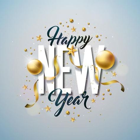 Happy New Year Illustration with Typography and Ornamental Ball on White Background Happy New Year Illustration, Happy New Year Typography, New Year Logo, New Year Typography, Banner Illustration, Happy New Year Banner, New Year Illustration, Happy New Year Design, New Year Banner