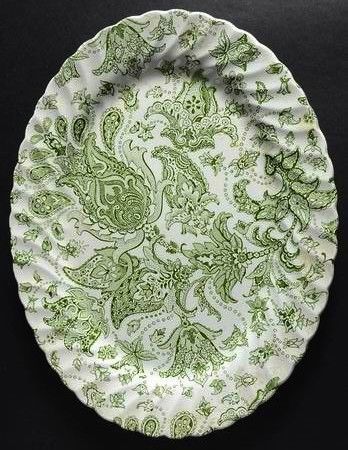 Vintage Green English Transferware Platter Scottish Paisley Toile Floral Green Dishware, Vintage Transferware, Green Transferware, Green China, Antique Dishes, China Dishes, Green Paisley, Johnson Brothers, Vintage Plates