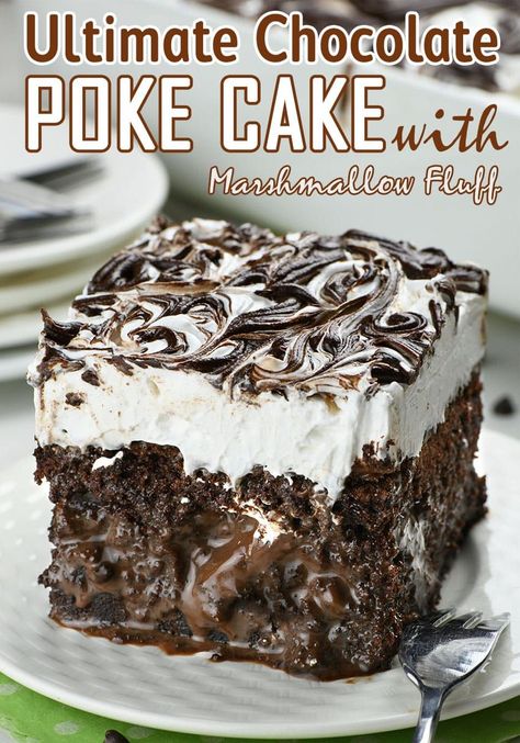 Marshmallow Chocolate Poke Cake Marshmallow Chocolate Poke Cake Recipe, Chocolate Poke Cake With Vanilla Pudding, Best Oreo Cake Recipe, Marshmallow Chocolate Poke Cake, White Cake Desserts, Fun Easy Desserts To Make, Marshmallow Poke Cake, Chocolate Poke Cake Recipes, White And Chocolate Cake