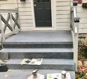 concrete stairs makeover Concrete Stairs Makeover, Concrete Front Steps, Cement Steps, Farmhouse Stairs, Outside Stairs, Painted Concrete Steps, Front Stairs, Outdoors Ideas, Front Porch Makeover