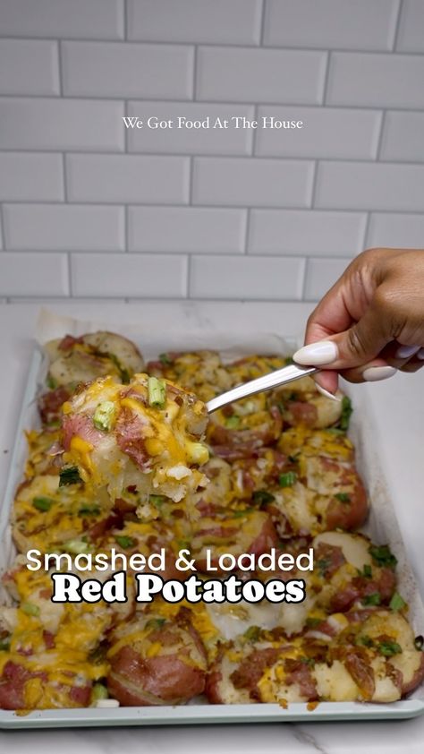 Brandy Gordon | Another one to file under “easy weeknight side dish”. Smashed and loaded red potatoes are my favorite side to make when I’m over the… | Instagram Loaded Red Potatoes, Seafood Stuffed Bell Peppers, Red Skin Potatoes Recipe, Louisiana Seafood, Recipes Salads, Red Skin Potatoes, Potato Recipes Side Dishes, Loaded Baked Potatoes, What Are We