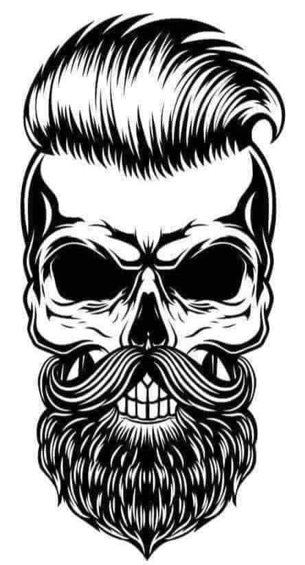 Skull Tattoo Meaning, Bearded Skull Tattoo, Beard Vector, Beard Drawing, Bearded Skull, Skull Beard, Beard Designs, Elements Tattoo, Monochrome Illustration