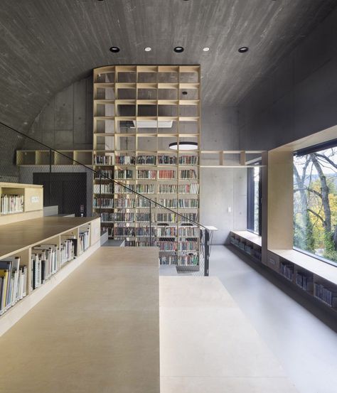 Atak Architekti has created a library and multifunctional community spaces for the city of Liberec in the Czech Republic. Deep Window Sill, Small Library, Ribbed Vault, Masonry Work, Rustic Backdrop, Beautiful Library, City Library, Stone Masonry, Timber Structure