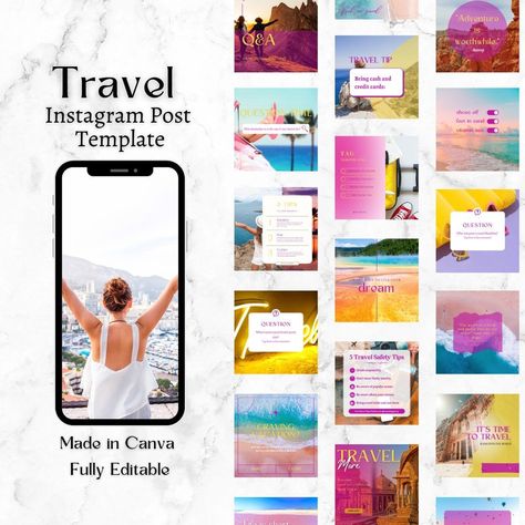 #Travel_Instagram_Post #Travel_Influencer #Instagram_Canva #Instagram_Post_Templates Travel Instagram Post, Free Social Media Templates, Travel Influencer, Types Of Social Media, Instagram Canva, Publication Instagram, Quote Template, Social Media Poster, Motivational Posts