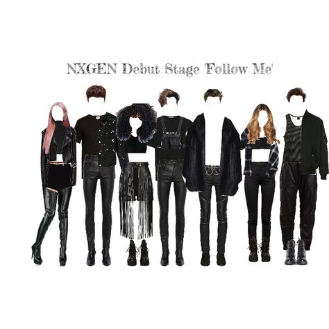 Fashion set NXGEN |Co-Ed Group| Debut stage created via Co Ed Group Outfits, Coed Group Outfits, Co-ed Kpop Group Outfits, Concert Outfit Edgy, Preforming Outfits, Kpop Outfits Stage, Korean Fashion Kpop Inspired Outfits, Outfit Kpop, Purple Stars