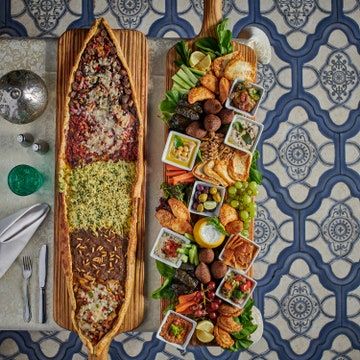 Cairo Restaurant, Octopus Carpaccio, Beef Tataki, Good Restaurants, Persian Decor, Egyptian Food, Bread Serving, Mediterranean Cuisine, On The Menu