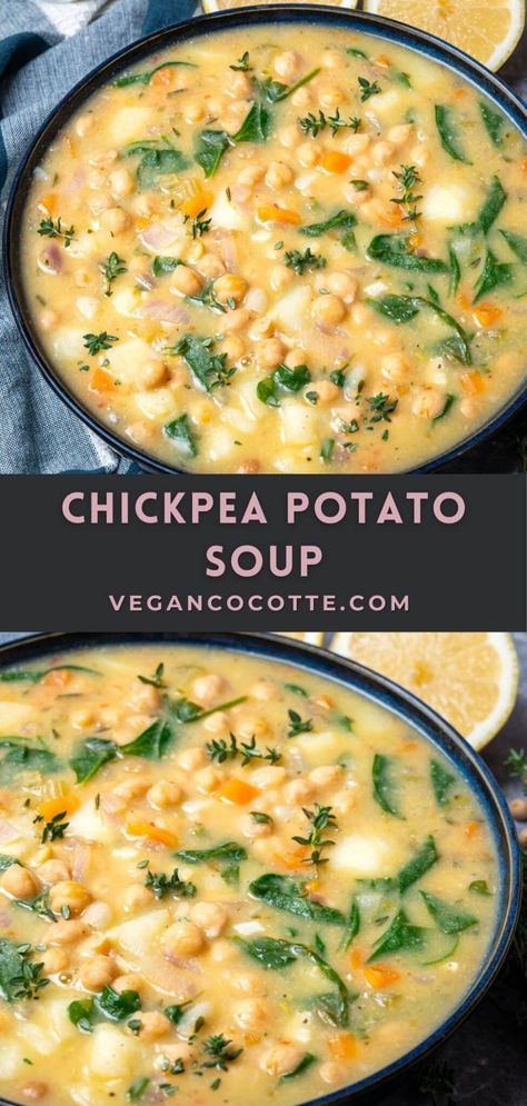 Chickpea Potato Soup Vegan Soup Recipes Easy, Chickpea And Potato, Chickpea Potato, Soup Recipes Easy, Easy Vegan Soup, Soup Vegetarian, Chickpea Soup, One Pot Dinners, Vegan Soup Recipes